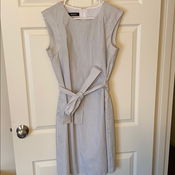 Nine West Dresses & Skirts - Nine West White & Blue Striped Dress with belt